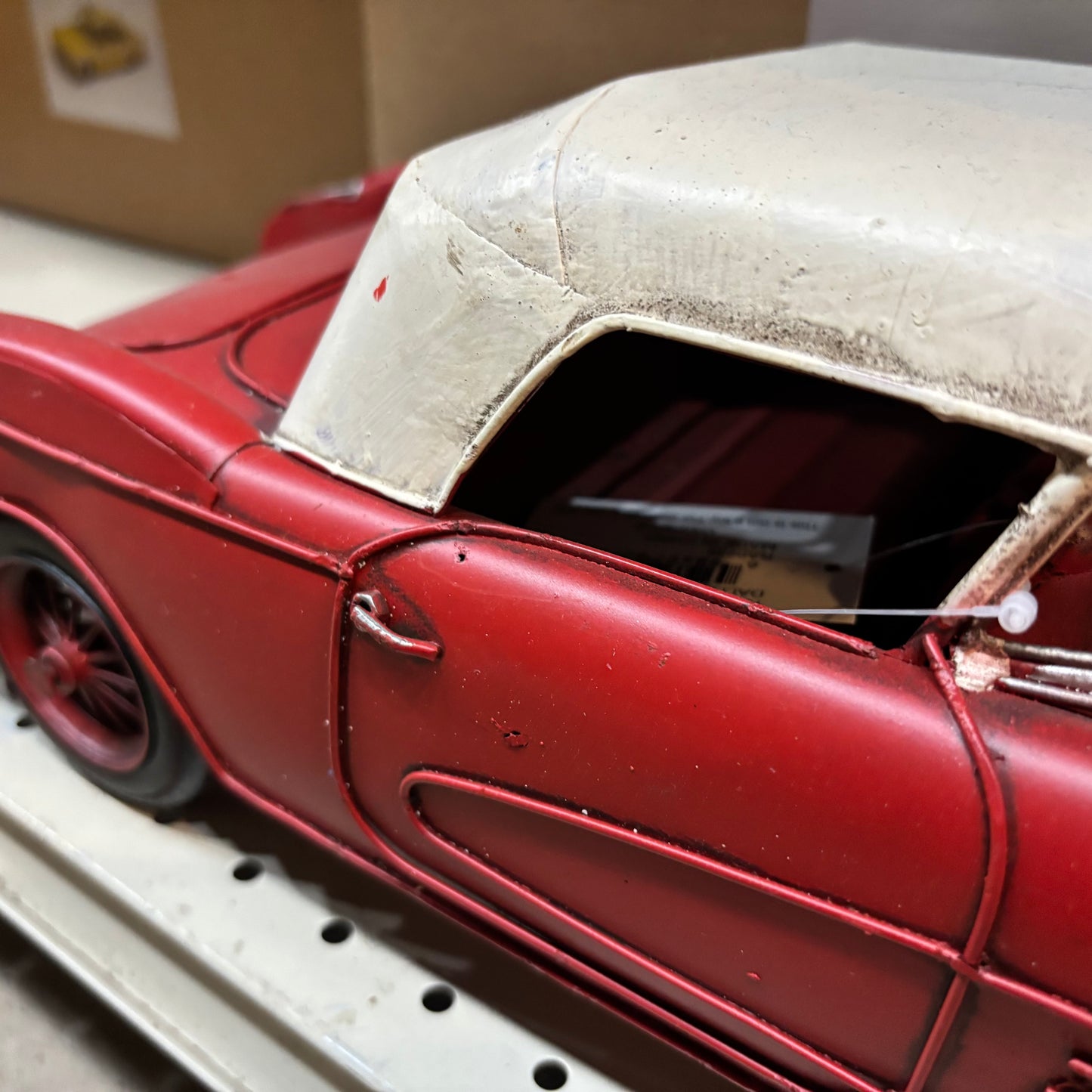 RA0236 RED CLASSIC CAR COVERTIBLE L 18" METAL CAR ART WESTERN HOME DECOR HANDMADE