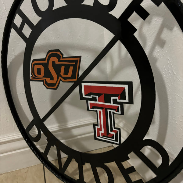 HOUSE DIVIDED OSU & TECH CUSTOM VINTAGE METAL CRAFT WALL ART RUSTIC TEAM SIGN HANDMADE 18",24",32",36