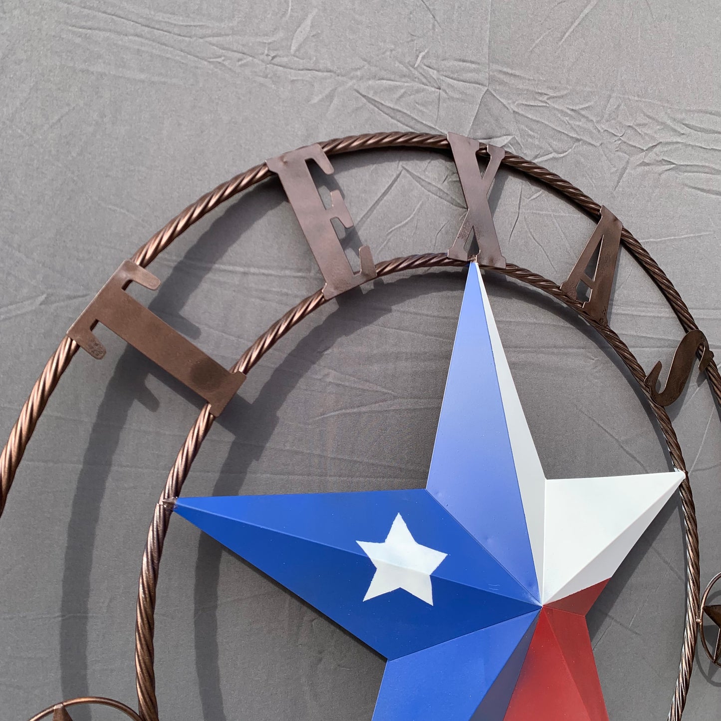 1836 TEXAS FLAG STAR RED WHITE BLUE TWISTED BRONZE RING WESTERN HOME DECOR HANDMADE NEW