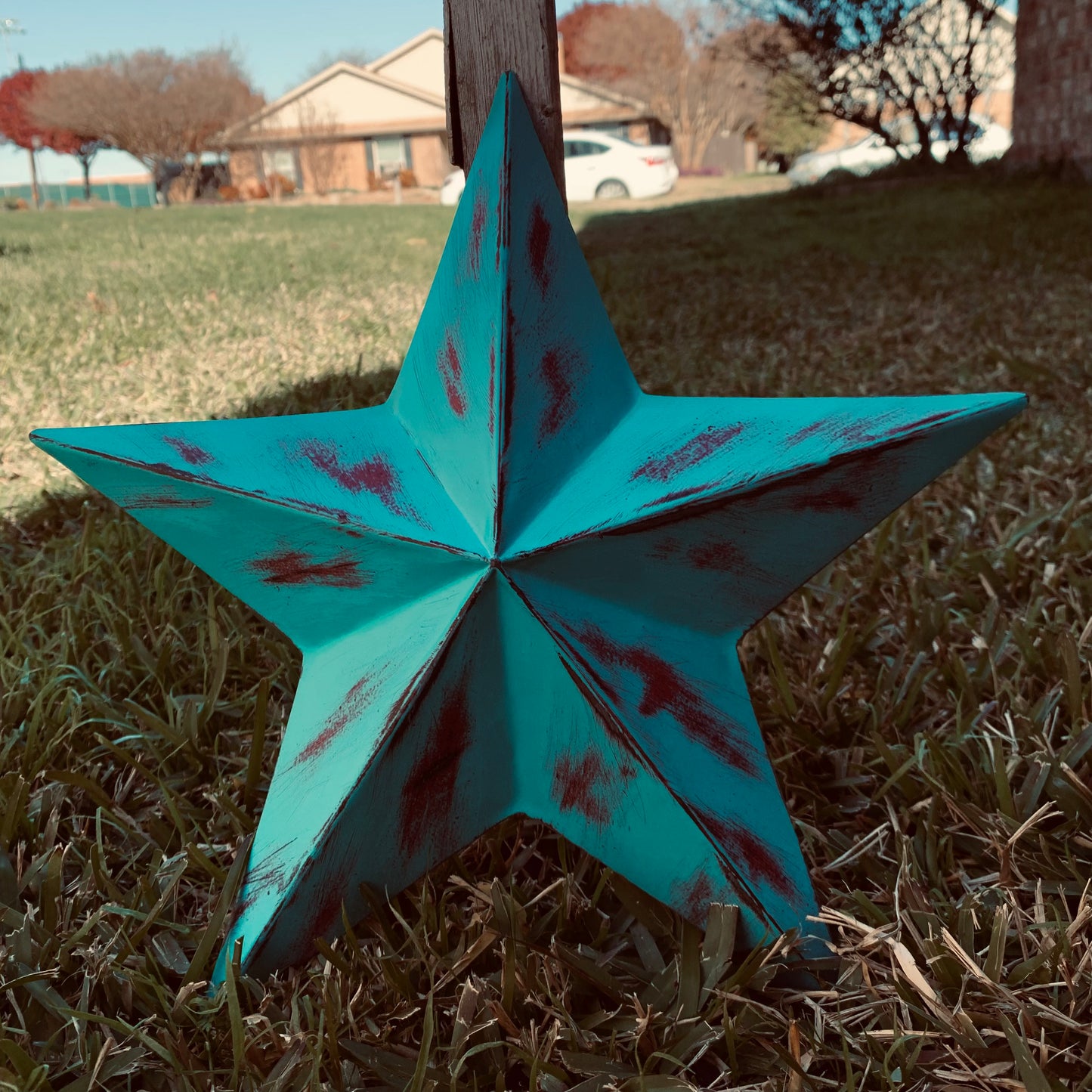 TURQUOISE DISTRESSED TWO TONE BARN STAR METAL ART WESTERN HOME DECOR HANDMADE NEW