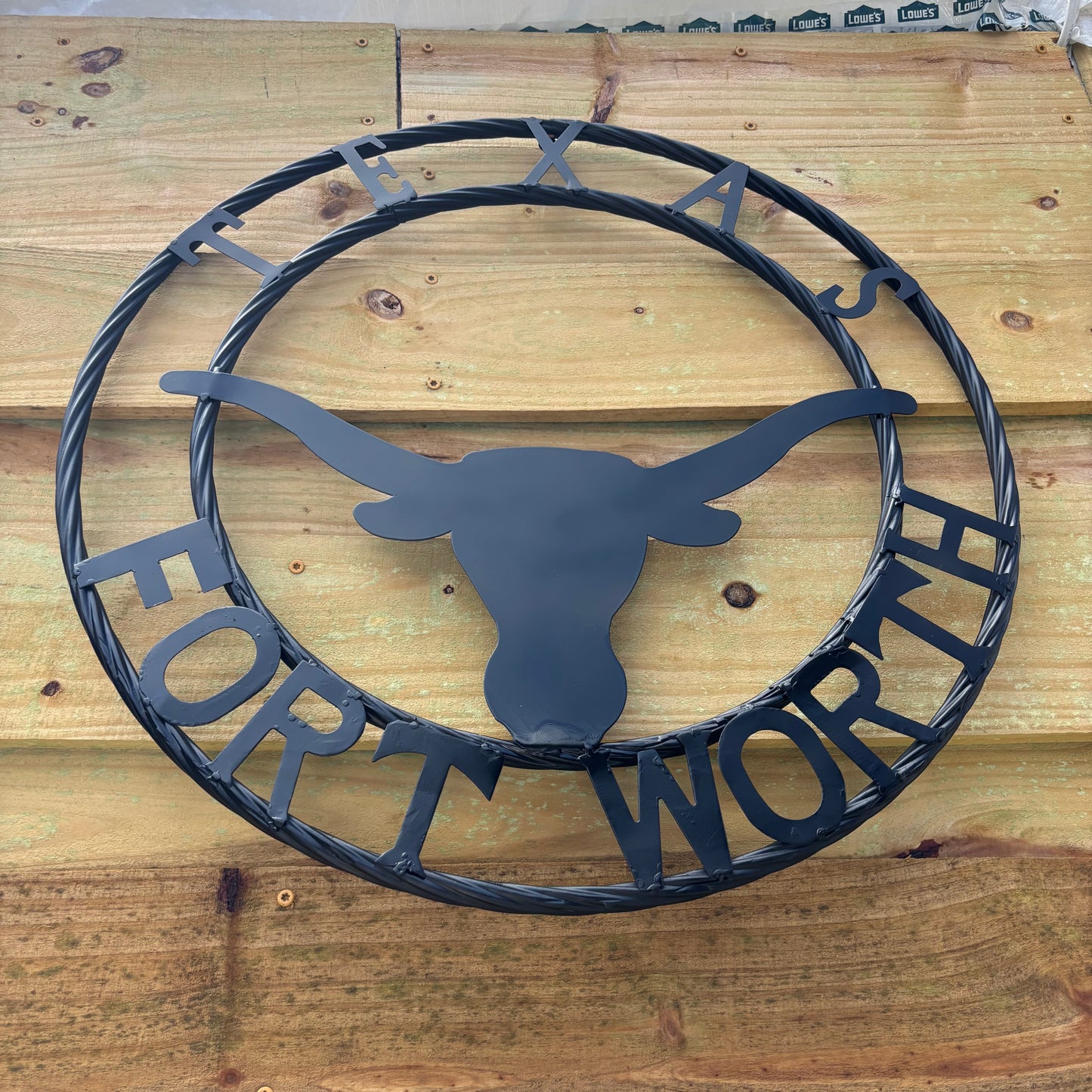 TEXAS FORT WORTH METAL SIGN LONGHORNS BLACK WESTERN HOME DECOR HANDMADE