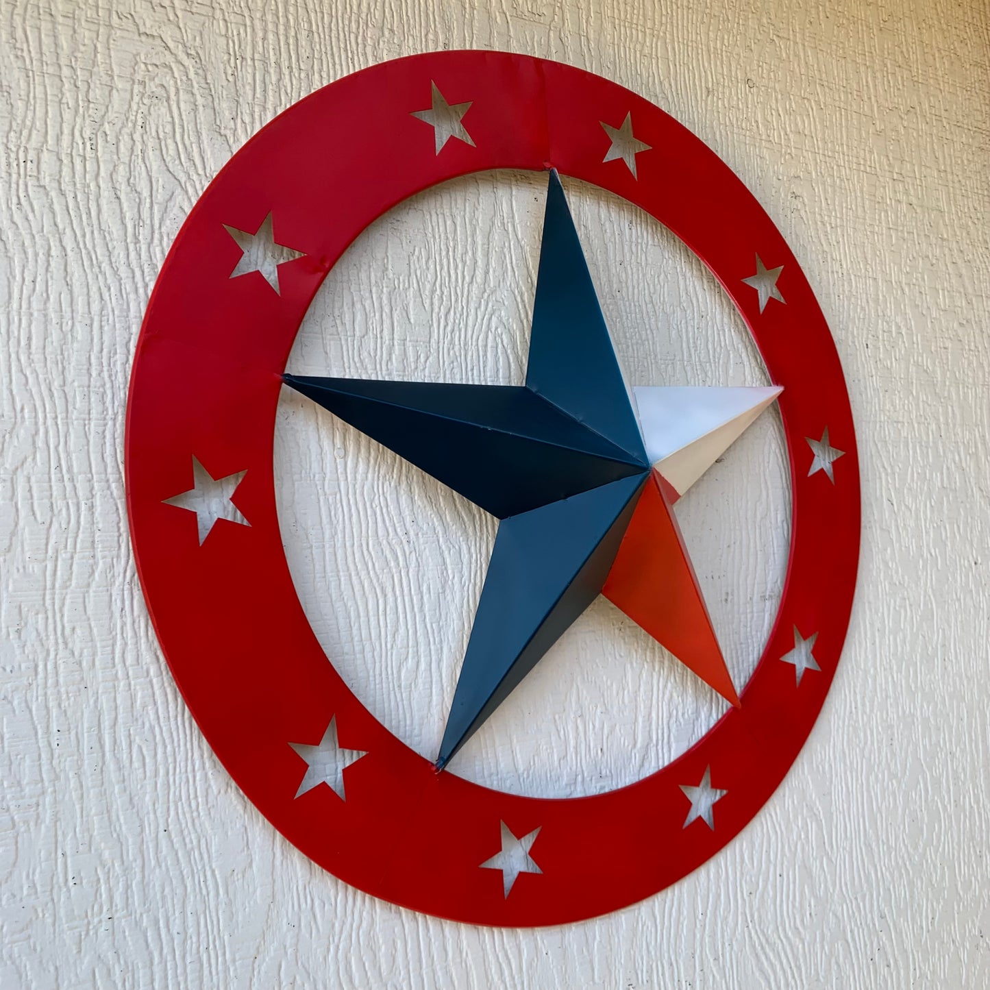 24" WIDE BAND RING BARN STAR METAL LONE STAR 3d WALL ART WESTERN HOME DECOR HANDMADE NEW #EH12758