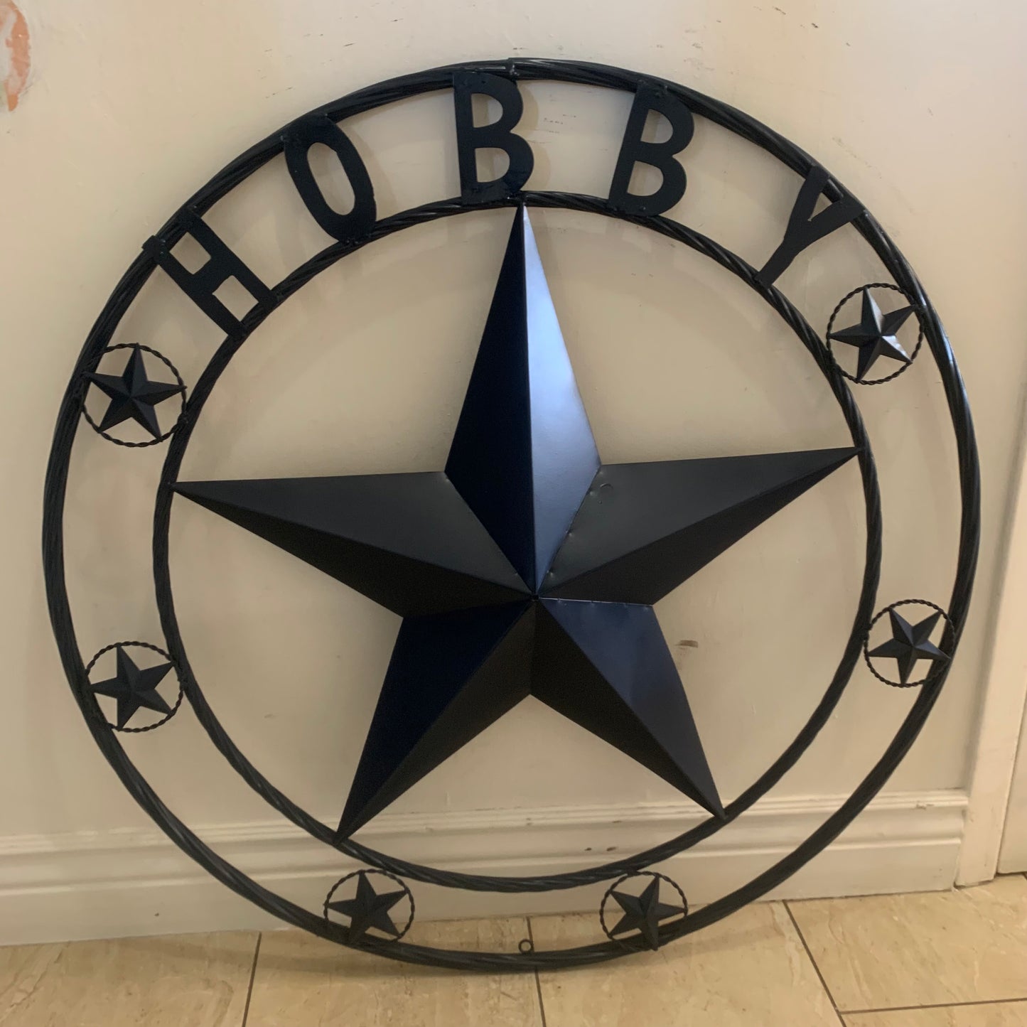 HOBBY STYLE CUSTOM NAME STAR BARN METAL STAR 3d TWISTED ROPE RING WESTERN HOME DECOR RUSTIC NAVY BLUE HANDMADE 24",32",36",50"