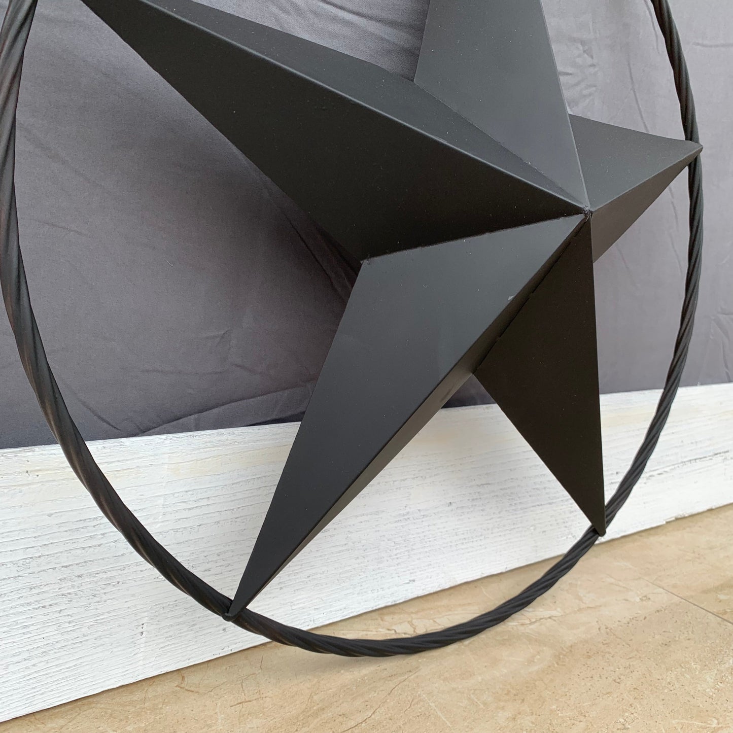 RUSTIC BLACK BARN STAR 3d TWISTED ROPE RING WESTERN HOME DECOR HANDMADE NEW 3" TO 72"-#EH10608