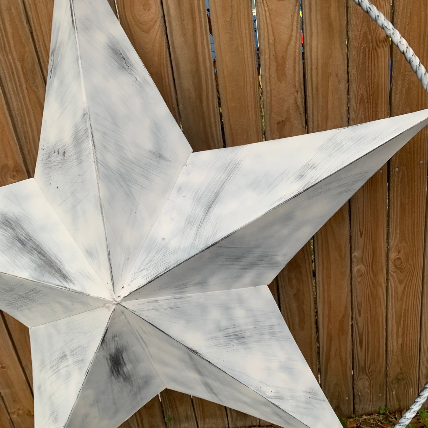 5 FOOT WHITE DISTRESSED STAR TWO TONE TEXTURE BARN STAR METAL LONESTAR TWISTED ROPE RING WESTERN HOME DECOR HANDMADE NEW