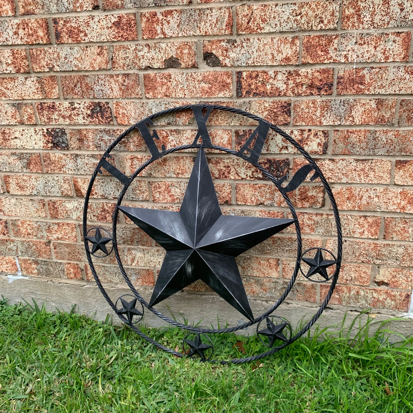 TEXAS BLACK DISTRESSED STAR TWO TONE TEXTURE BARN STAR METAL LONESTAR TWISTED ROPE RING WESTERN HOME DECOR HANDMADE NEW