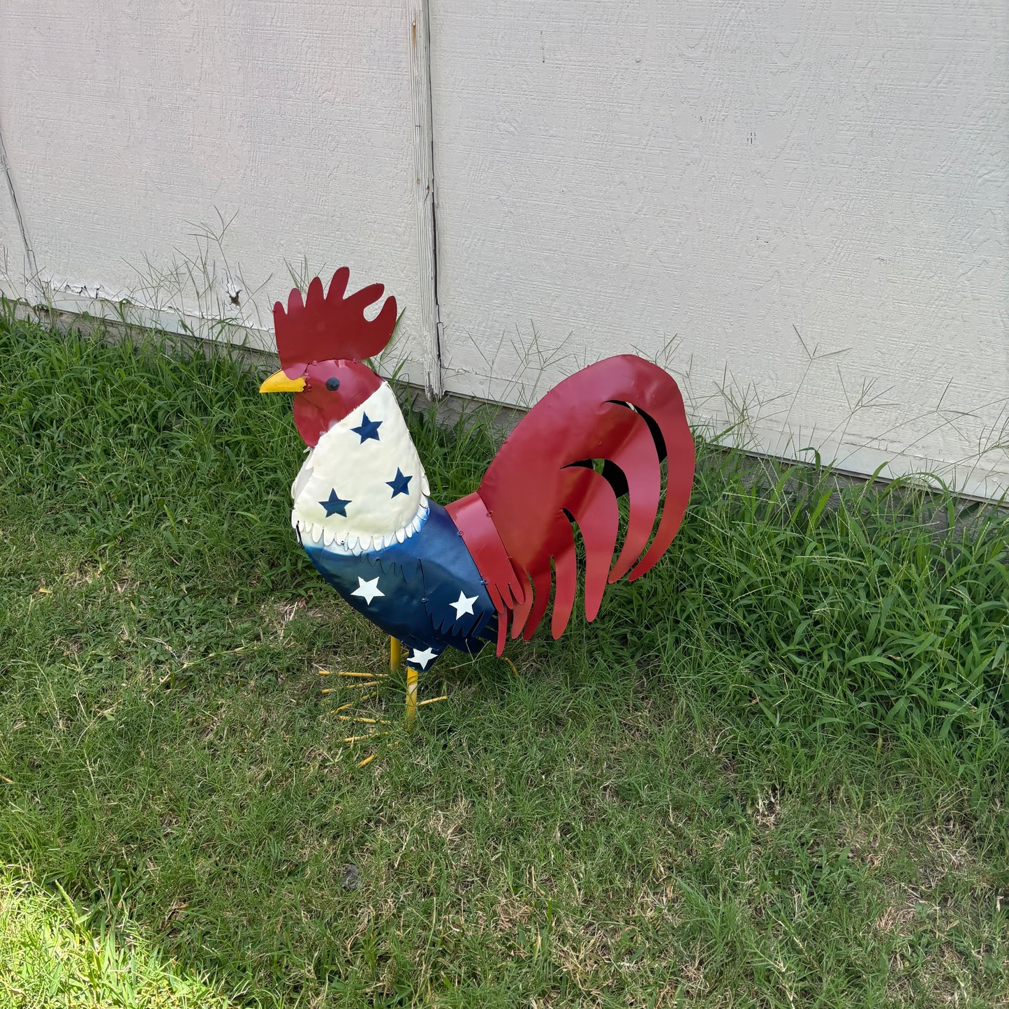 USA FLAG ROOSTER AMERICAN RED WHITE BLUE PATRIOTIC GARDEN METAL SCULPTURE WESTERN HOME DECOR ORNAMENT HANDMADE #34-003