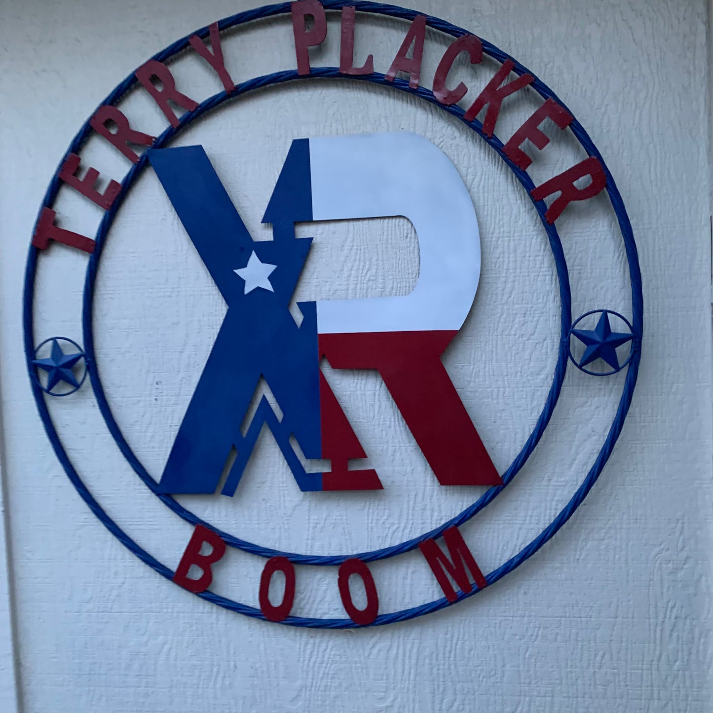 #EH11299 CUSTOM NAME XR ROOFING STYLE SIGN RED,WHITE & BLUE TEXAS FLAG LOGO HANDMADE