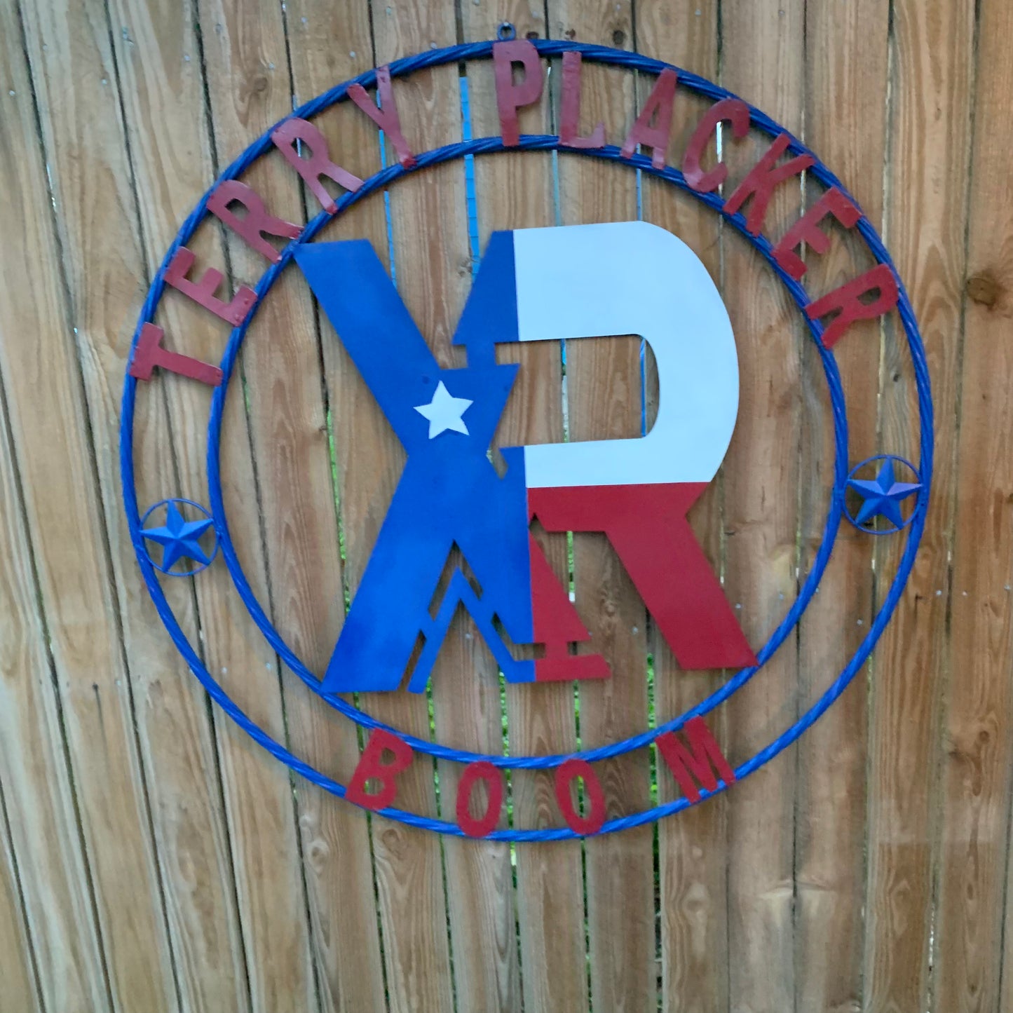 #EH11299 CUSTOM NAME XR ROOFING STYLE SIGN RED,WHITE & BLUE TEXAS FLAG LOGO HANDMADE