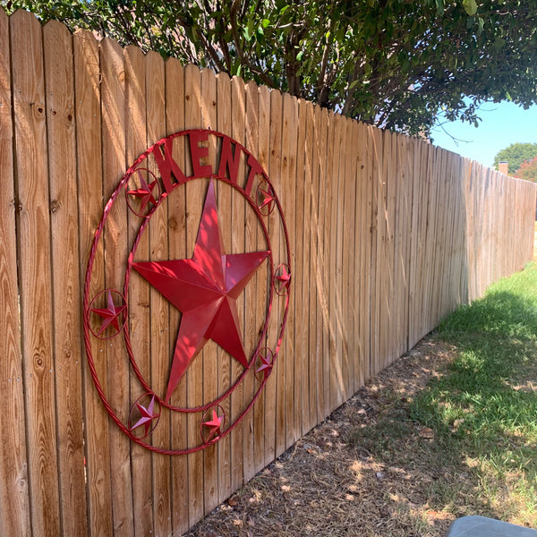 KENT STYLE YOUR CUSTOM STAR METAL NAME RUSTIC BURGUNDY RED CUSTOM 3d STAR METAL NAME BARN STAR TWISTED ROPE RING DESIGN METAL WALL ART HOME DECOR ANY SIZE