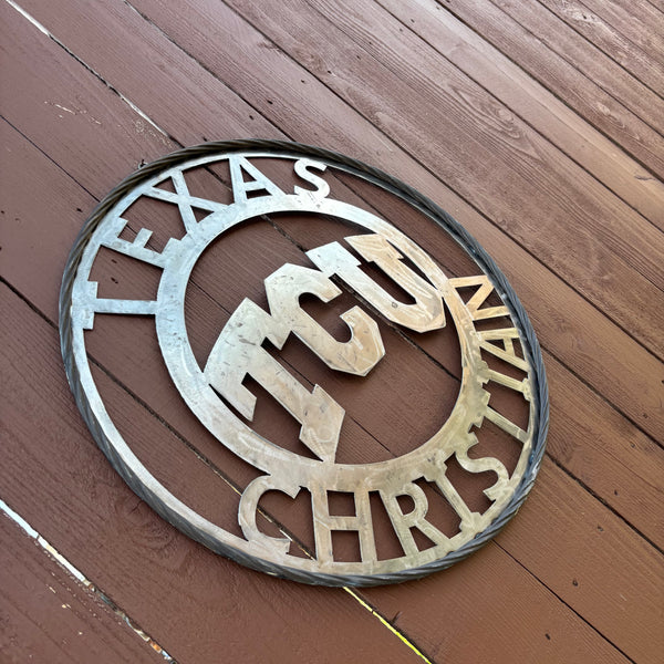 TCU TEXAS CHRISTIAN CUSTOM RAW METAL VINTAGE CRAFT TEAM SIGN UNPAINTED HANDMADE