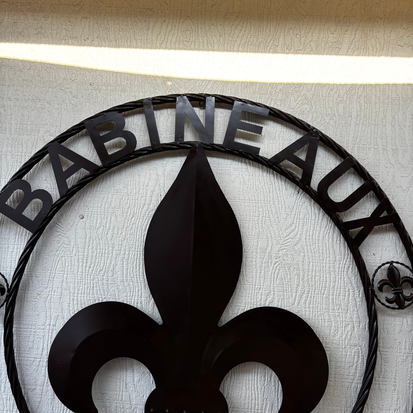 BABINEAUX STYLE YOUR CUSTOM NAME FLEUR DE LIS BROWN METAL TWISTED ROPE RING SIGN WALL ART WESTERN HOME DECOR HANDMADE 24", 32", 36"
