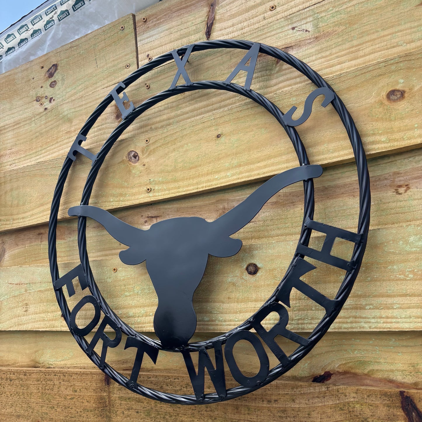 TEXAS FORT WORTH METAL SIGN LONGHORNS BLACK WESTERN HOME DECOR HANDMADE