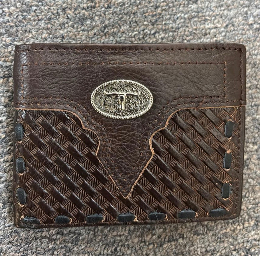 5" MEN'S LONGHORNS BROWN WALLET GENUINE LEATHER BIFOLD WESTERN STYLE WALLET NEW