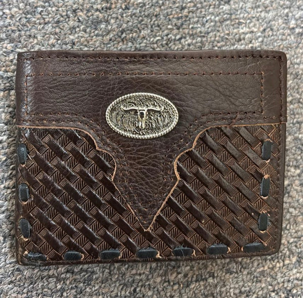 5" MEN'S LONGHORNS BROWN WALLET GENUINE LEATHER BIFOLD WESTERN STYLE WALLET NEW