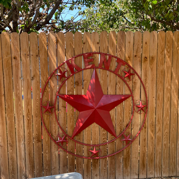 KENT STYLE YOUR CUSTOM STAR METAL NAME RUSTIC BURGUNDY RED CUSTOM 3d STAR METAL NAME BARN STAR TWISTED ROPE RING DESIGN METAL WALL ART HOME DECOR ANY SIZE