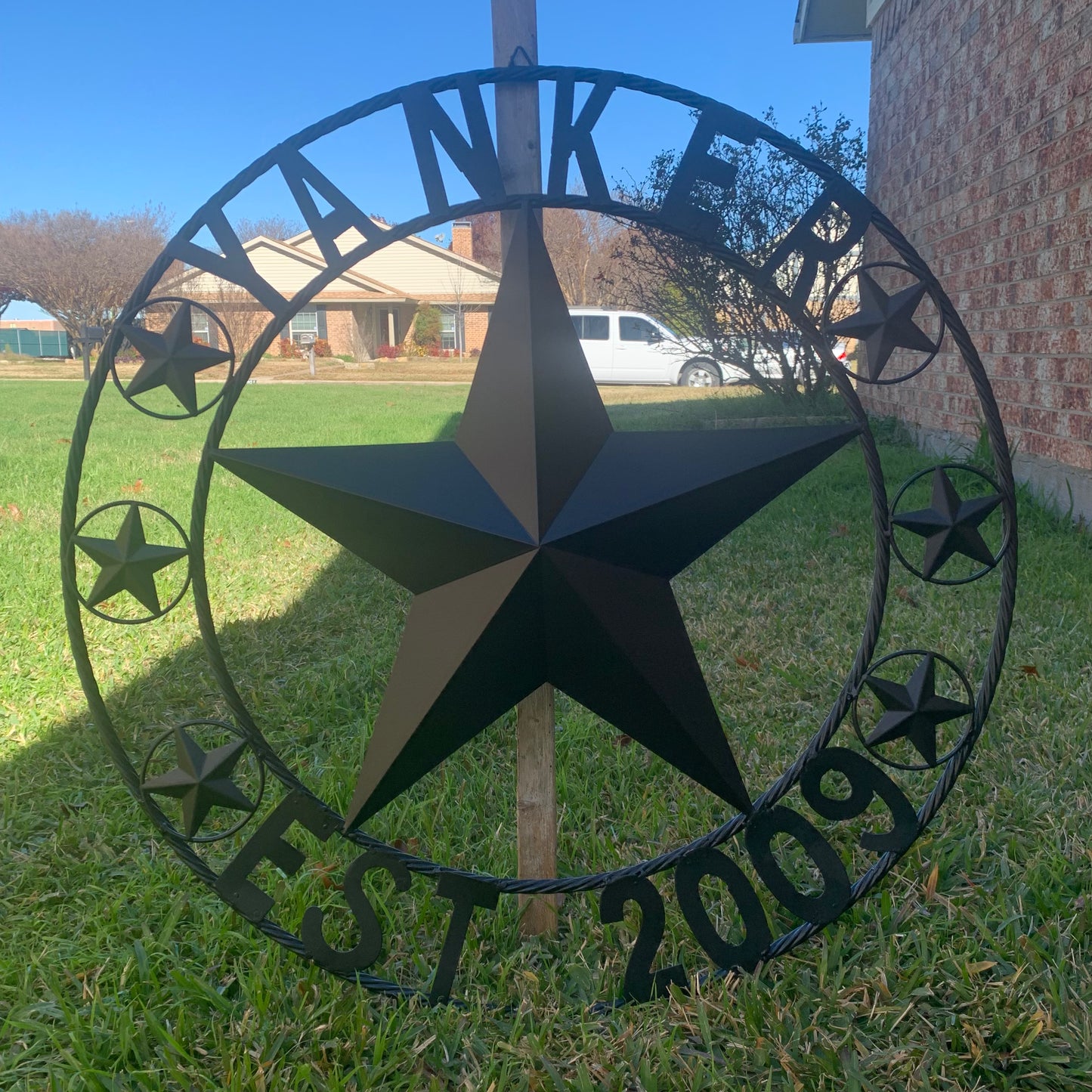 YANKER STYLE CUSTOM NAME STAR BARN METAL STAR 3d TWISTED ROPE RING WESTERN HOME DECOR RUSTIC BLACK HANDMADE 24",32",36",50"