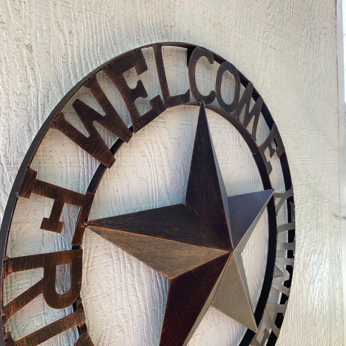 WELCOME FRIENDS FAMILY BARN METAL STAR WALL ART BRONZE WESTERN HOME DECOR HANDMADE NEW #EH13339