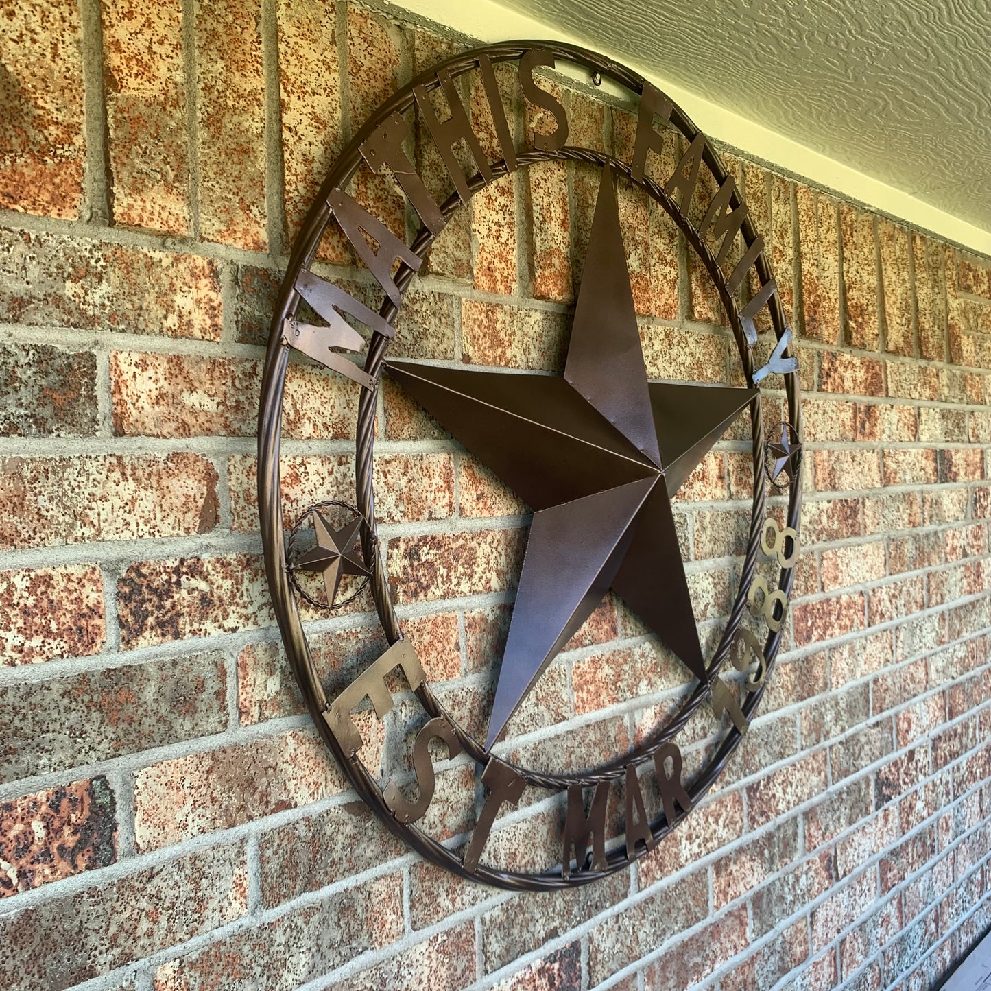 MATHIS STYLE CUSTOM NAME STAR BARN STAR 3d METAL LONESTAR TWISTED ROPE RING WESTERN HOME DECOR RUSTIC BRONZE COPPER HANDMADE 24",32",36",50"