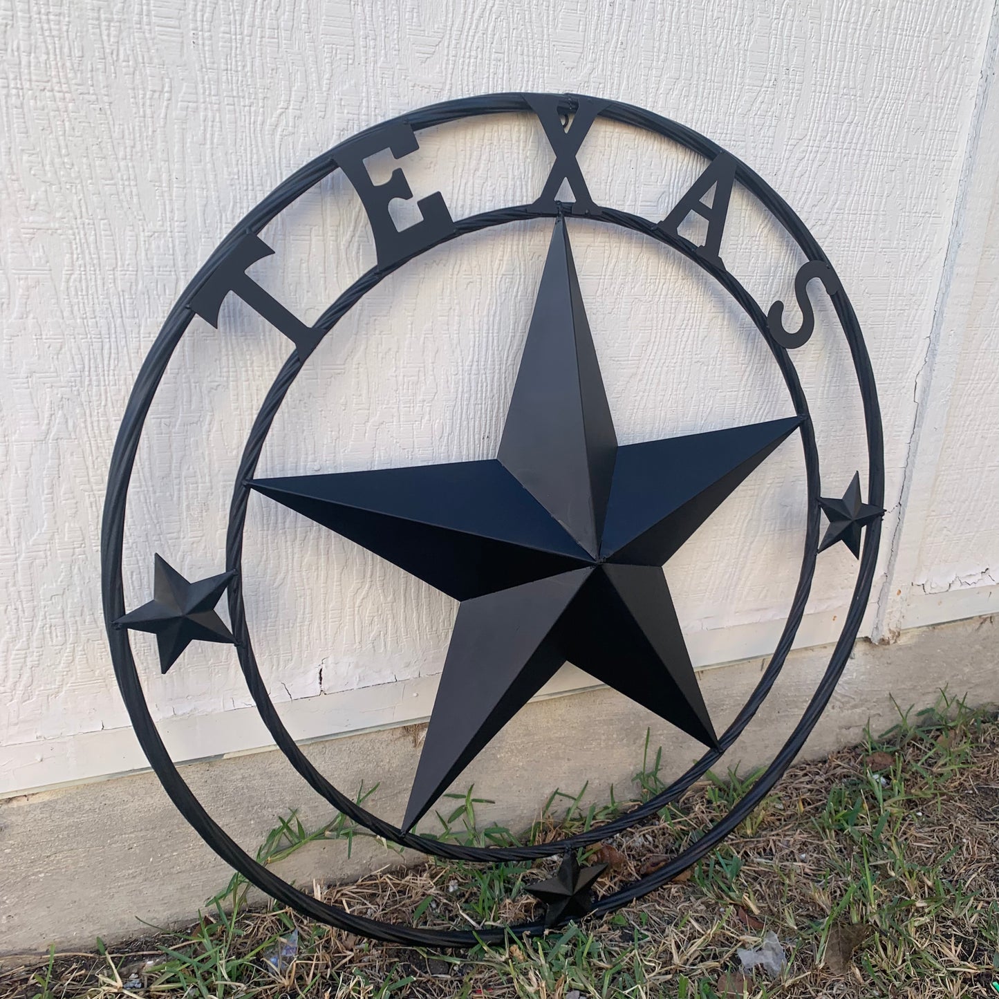 TEXAS LONESTAR WITH 3 SMALL STARS BARN STAR METAL RUSTIC BLACK TWISTED ROPE RING WESTERN HOME DECOR HANDMADE NEW