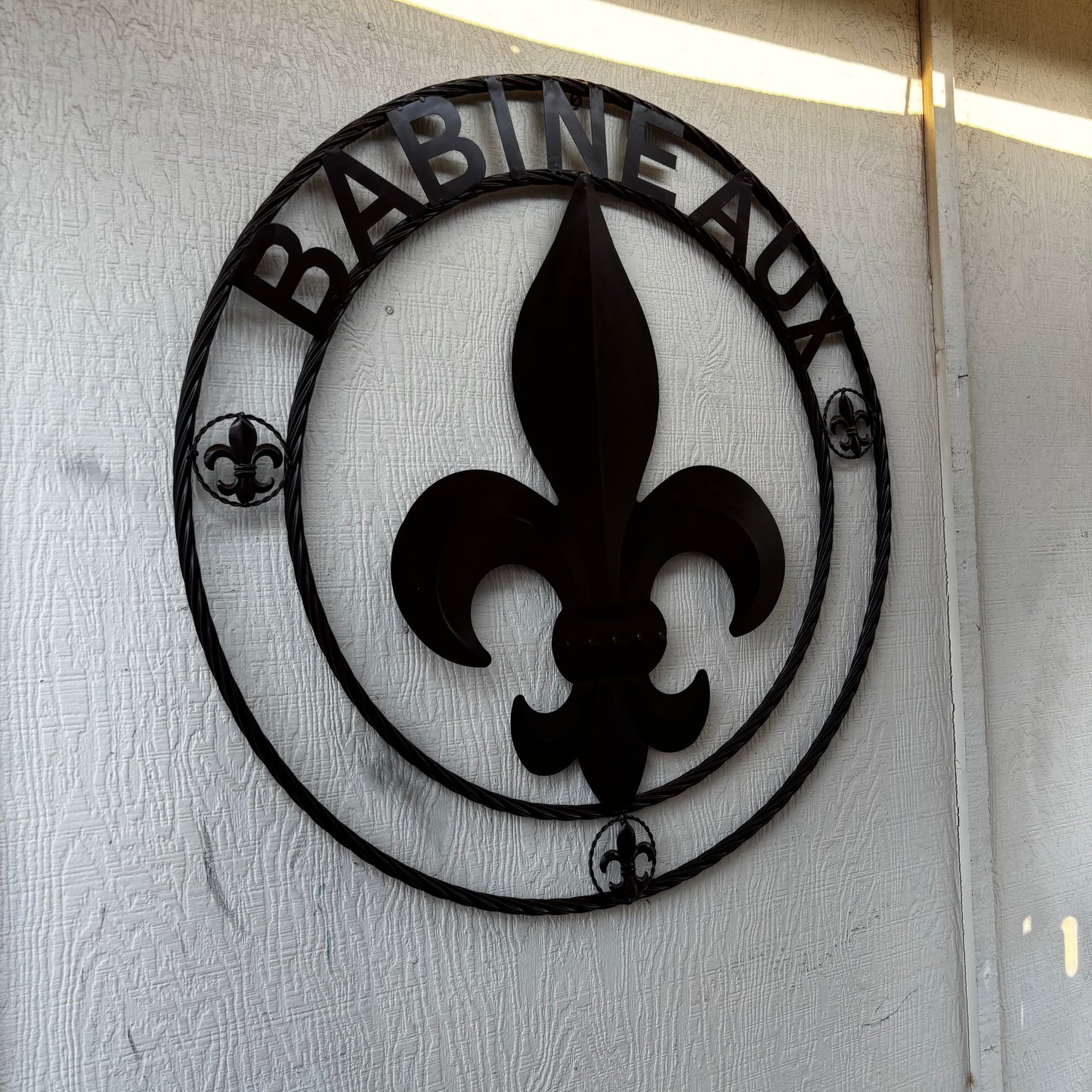 BABINEAUX STYLE YOUR CUSTOM NAME FLEUR DE LIS BROWN METAL TWISTED ROPE RING SIGN WALL ART WESTERN HOME DECOR HANDMADE 24", 32", 36"