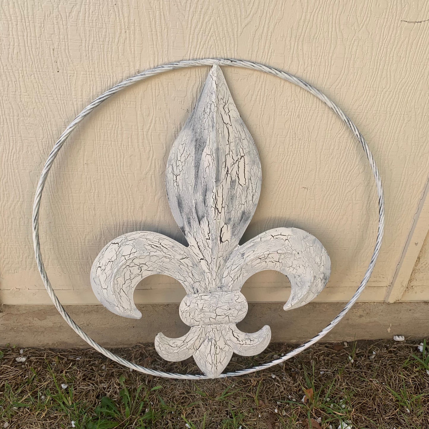 24",36" FLEUR DE LIS METAL CRACKLE WHITE WESTERN HOME DECOR HANDMADE WALL ART NEW #EH10149