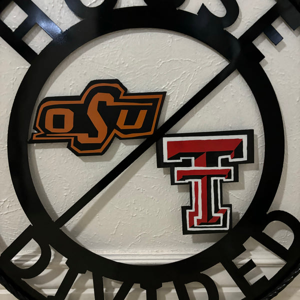 HOUSE DIVIDED OSU & TECH CUSTOM VINTAGE METAL CRAFT WALL ART RUSTIC TEAM SIGN HANDMADE 18",24",32",36