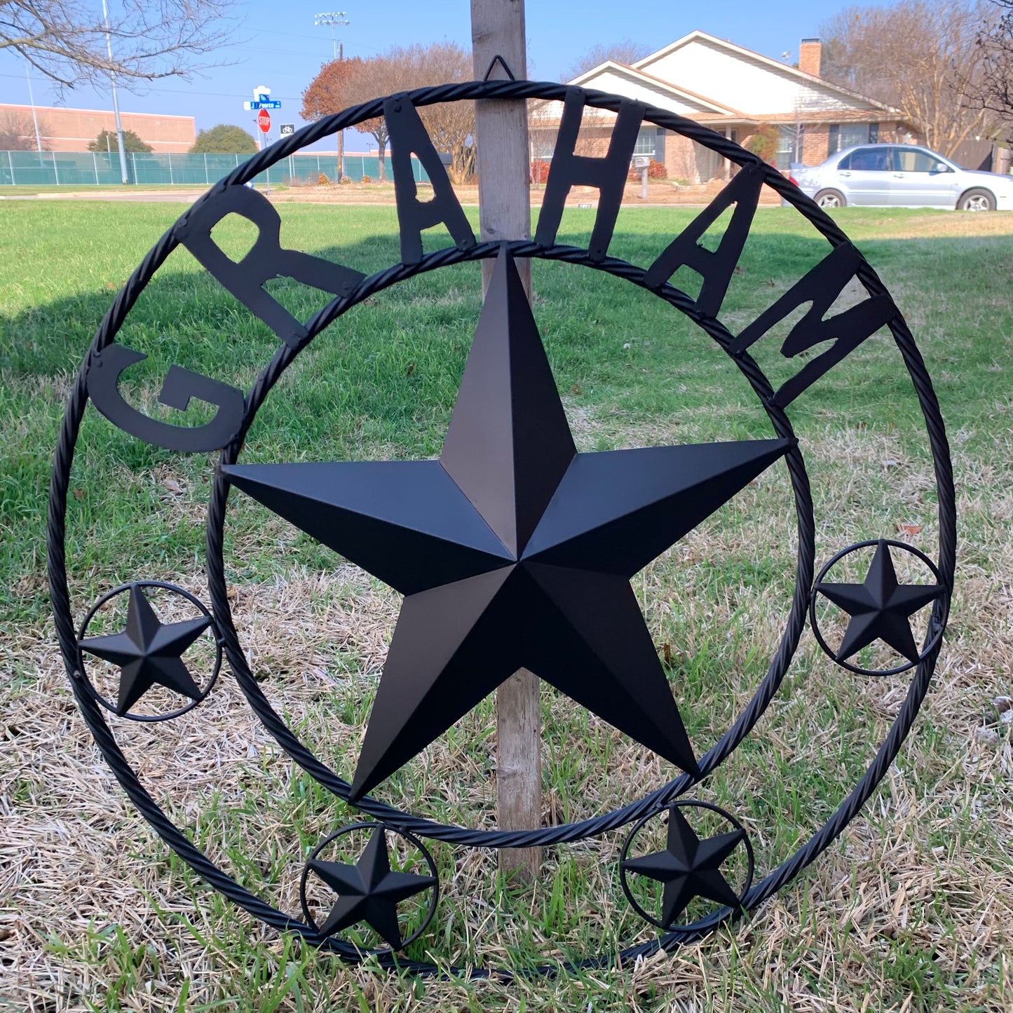 GRAHAM STYLE YOUR CUSTOM NAME STAR BARN STAR METAL LONE STAR WESTERN HOME DECOR RUSTIC BLACK HANDMADE 24",32",36",50"