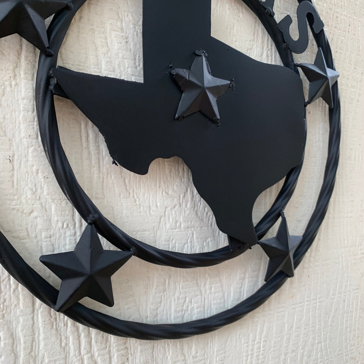 12" STATE OF TEXAS MAP RUSTIC BLACK TWISTED RING METAL SIGN WESTERN HOME DECOR HANDMADE NEW