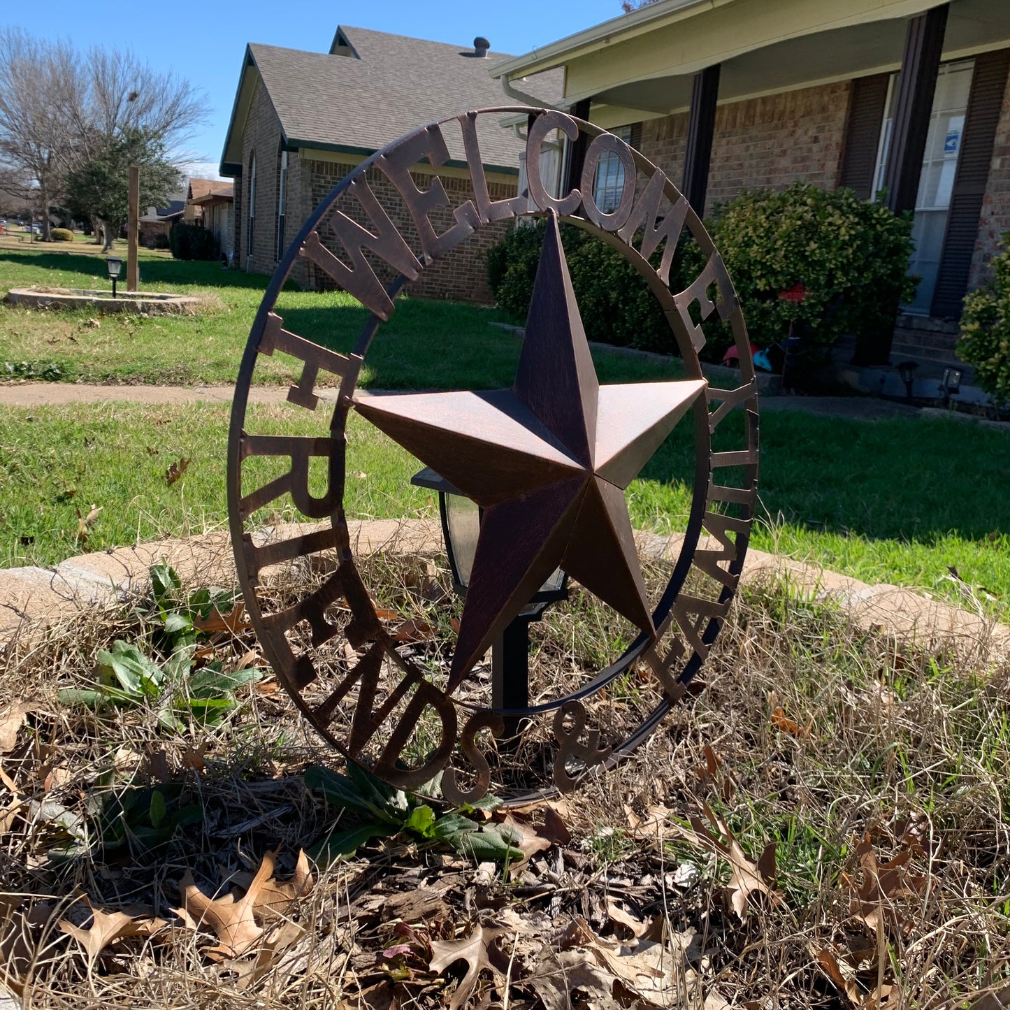WELCOME FRIENDS FAMILY BARN METAL STAR WALL ART BRONZE WESTERN HOME DECOR HANDMADE NEW #EH13339