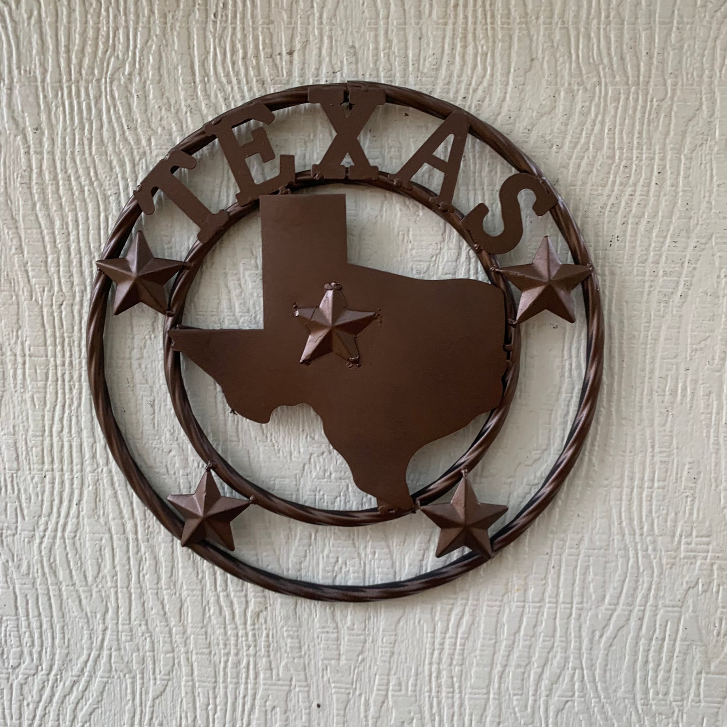 12" STATE OF TEXAS MAP RUSTIC BRONZE TWISTED RING METAL SIGN WESTERN HOME DECOR HANDMADE NEW