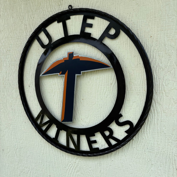 UTEP MINERS CUSTOM METAL VINTAGE CRAFT TEAM SIGN WESTERN HOME DECOR HANDMADE