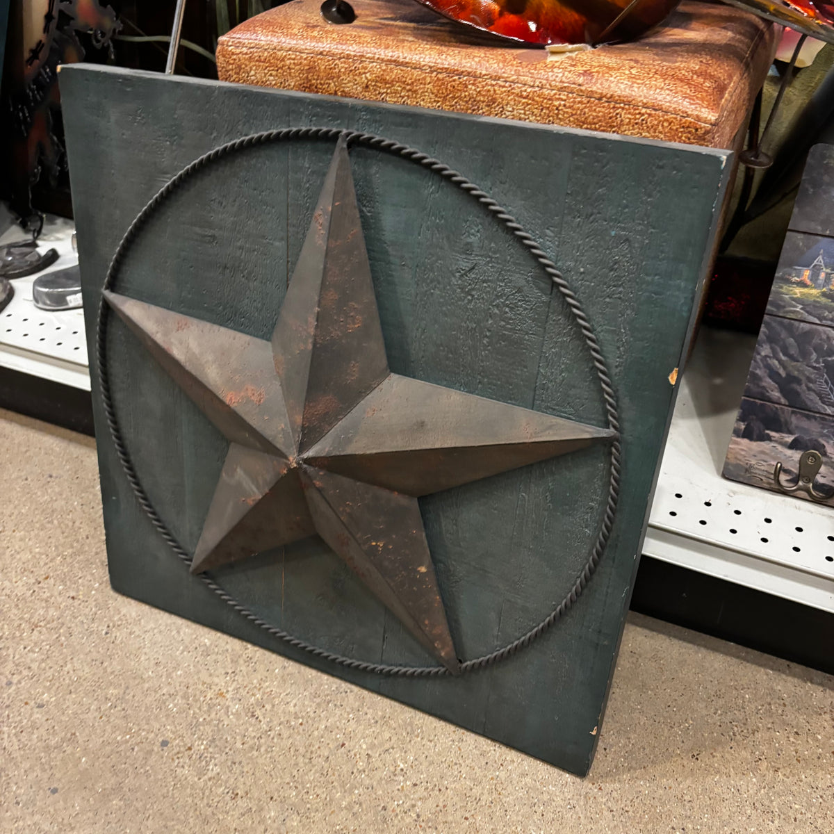 METAL STAR ON WOOD PANEL WESTERN HOME DECOR HANDMADE