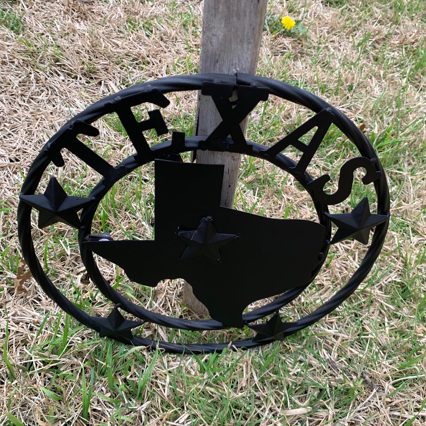 12" STATE OF TEXAS MAP RUSTIC BLACK TWISTED RING METAL SIGN WESTERN HOME DECOR HANDMADE NEW