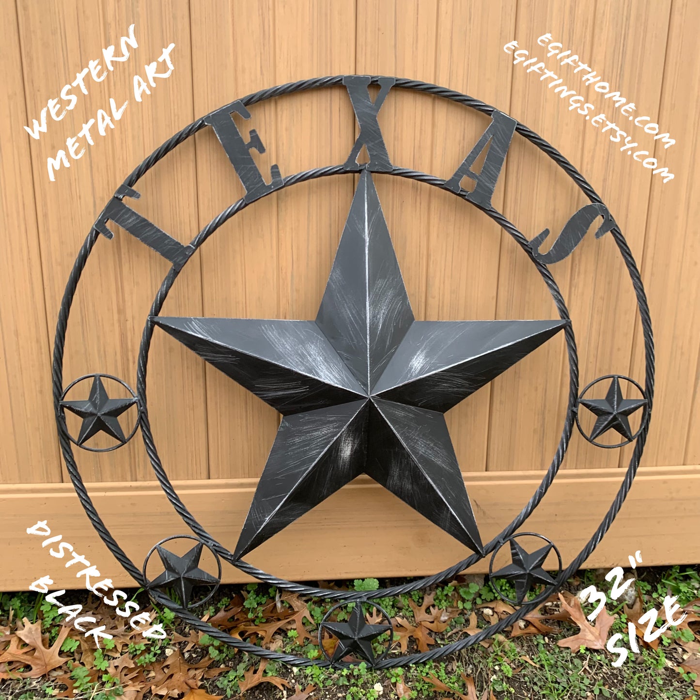 TEXAS BLACK DISTRESSED STAR TWO TONE TEXTURE BARN STAR METAL LONESTAR TWISTED ROPE RING WESTERN HOME DECOR HANDMADE NEW