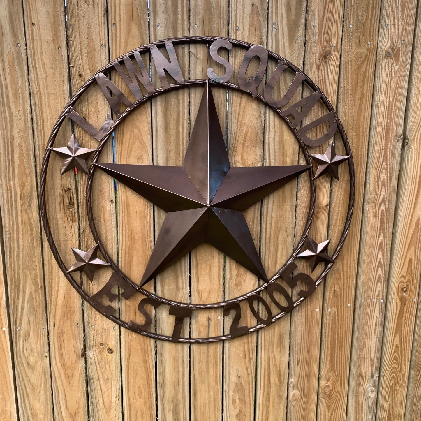 LAWN SQUAD STYLE CUSTOM BARN STAR NAME YOUR CUSTOM NAME STAR METAL NAME BARN STAR WITH TWISTED ROPE RING DESIGN METAL WALL 3d STAR ART WESTERN HOME DECOR RUSTIC BRONZE NEW