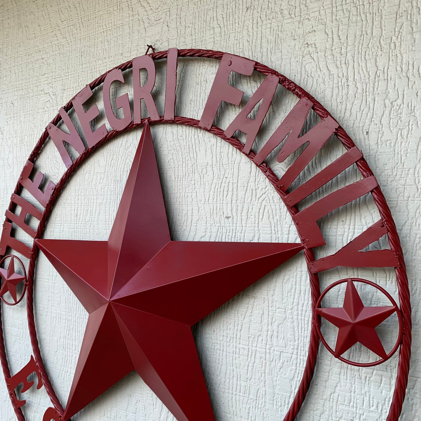 NEGRI FAMILY STYLE YOUR CUSTOM NAME STAR BARN STAR METAL LONE STAR WESTERN HOME DECOR RUSTIC BURGUNDY RED HANDMADE 24",32",36",50"