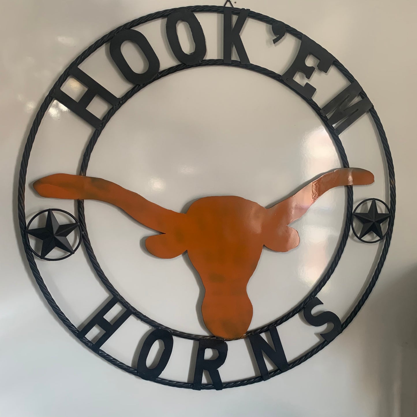 HOOKEM HORNS WITH LONE STAR TEXAS LONGHORNS HOOK EM METAL CUSTOM VINTAGE CRAFT WALL ART TEAM SIGN HANDMADE