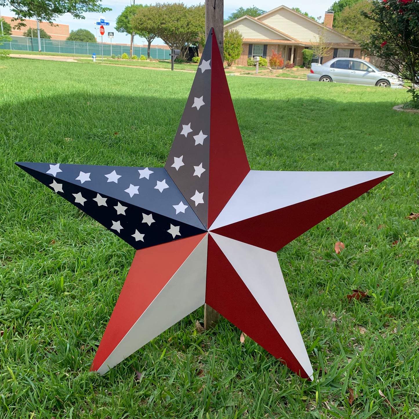 USA FLAG STAR STYLE# 5 RED WHITE & BLUE AMERICANA METAL BARN STAR WALL ART HANDMADE TO ORDER NEW #EH13380