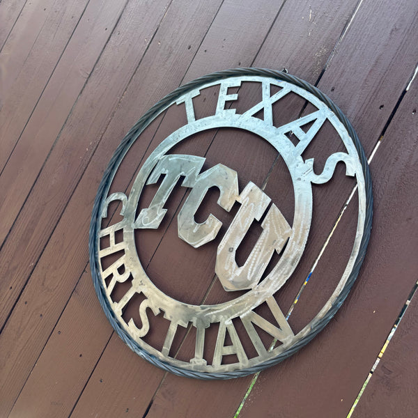 TCU TEXAS CHRISTIAN CUSTOM RAW METAL VINTAGE CRAFT TEAM SIGN UNPAINTED HANDMADE