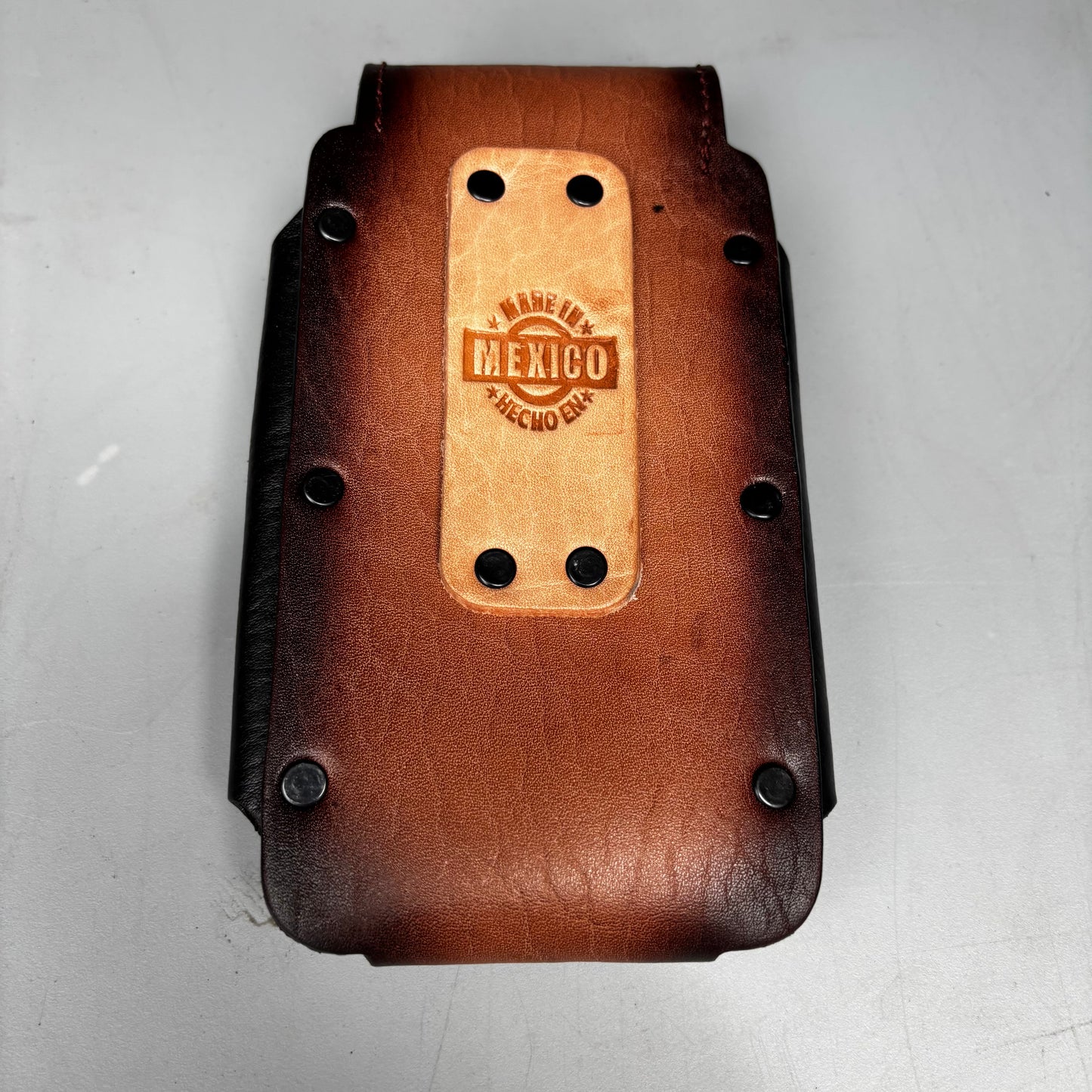 ROOSTER LEATHER HOLSTER 7" PHONE POUCH WITH KNIFE HOLDER FRONT EXTRA LARGE  BELT LOOP CELL PHONE CASE UNIVERSAL OVERSIZE MADE IN MEXICO #EH13860