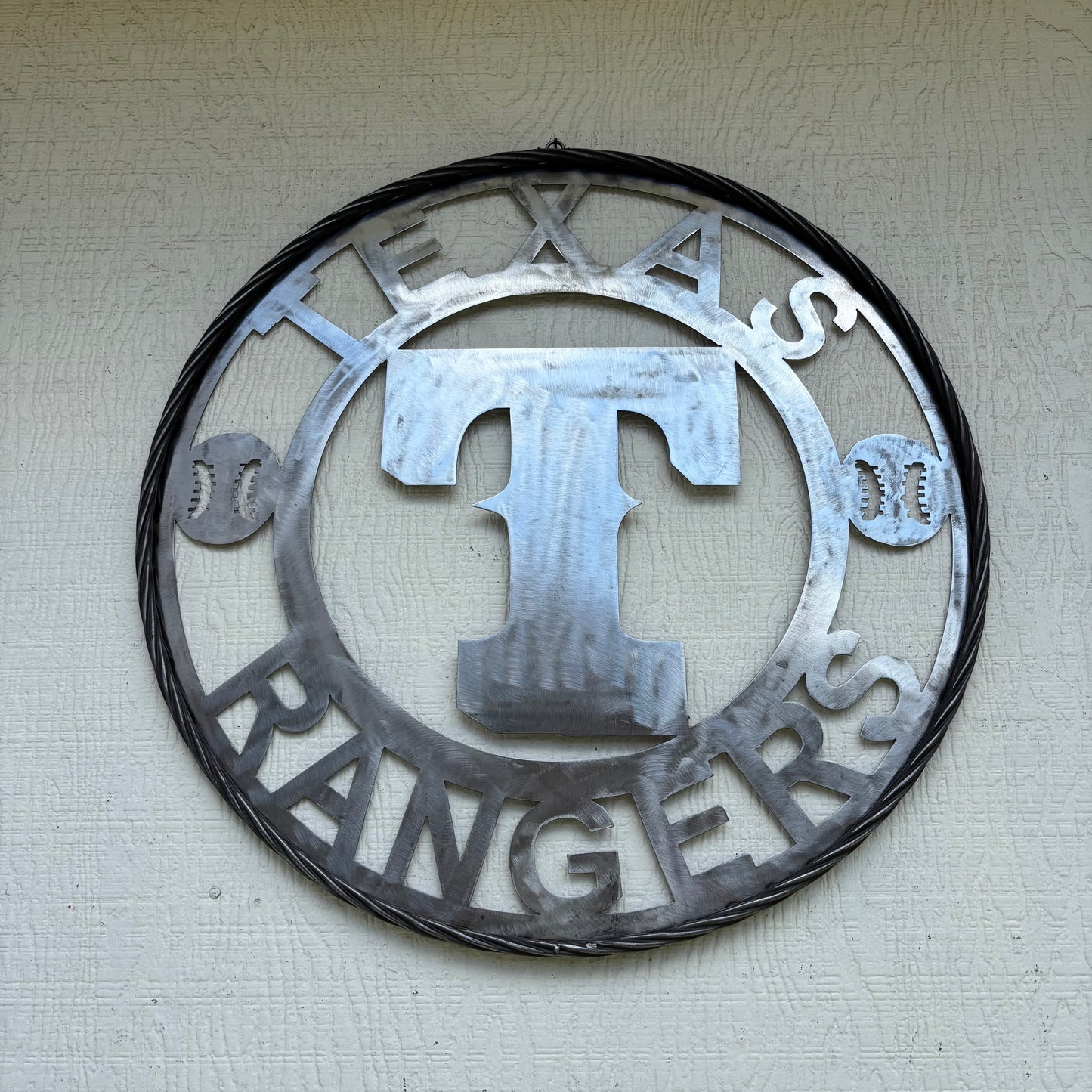 TEXAS RANGERS CUSTOM RAW METAL VINTAGE CRAFT TEAM SIGN TWISTED ROPE RING HANDMADE