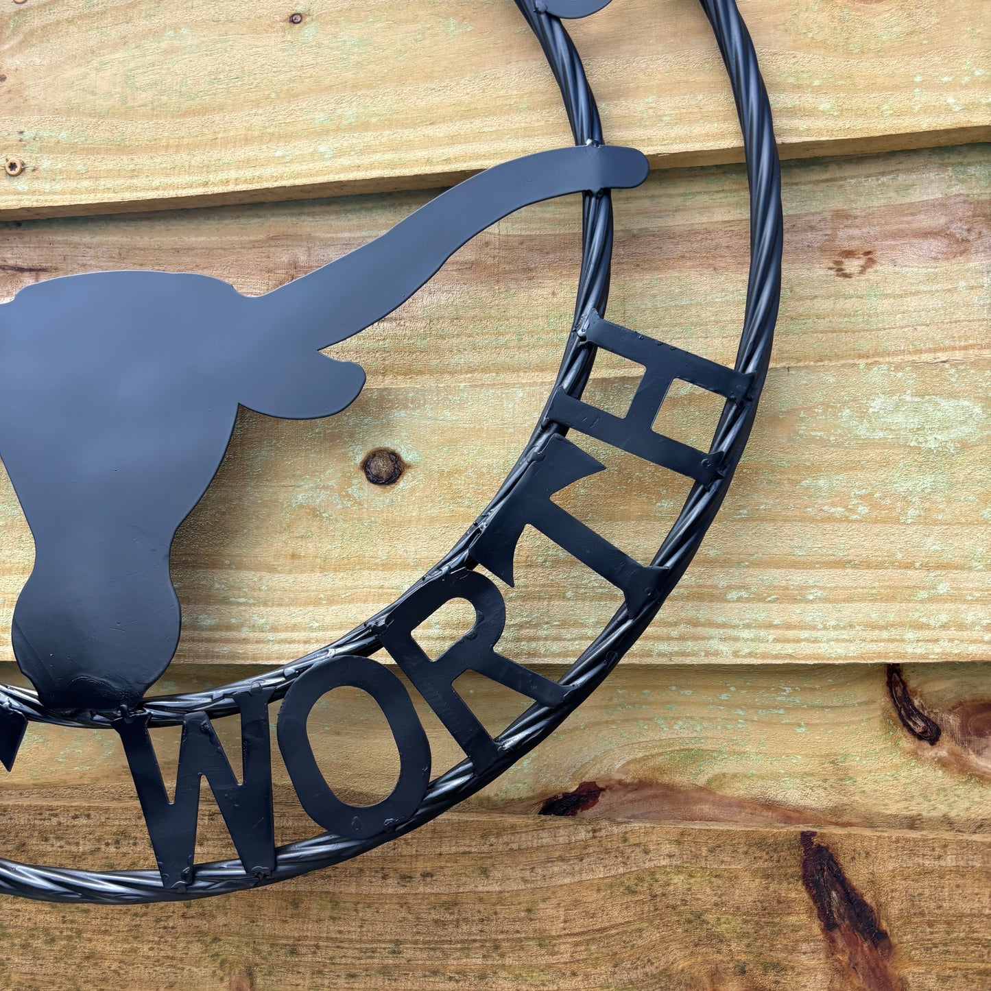 TEXAS FORT WORTH METAL SIGN LONGHORNS BLACK WESTERN HOME DECOR HANDMADE