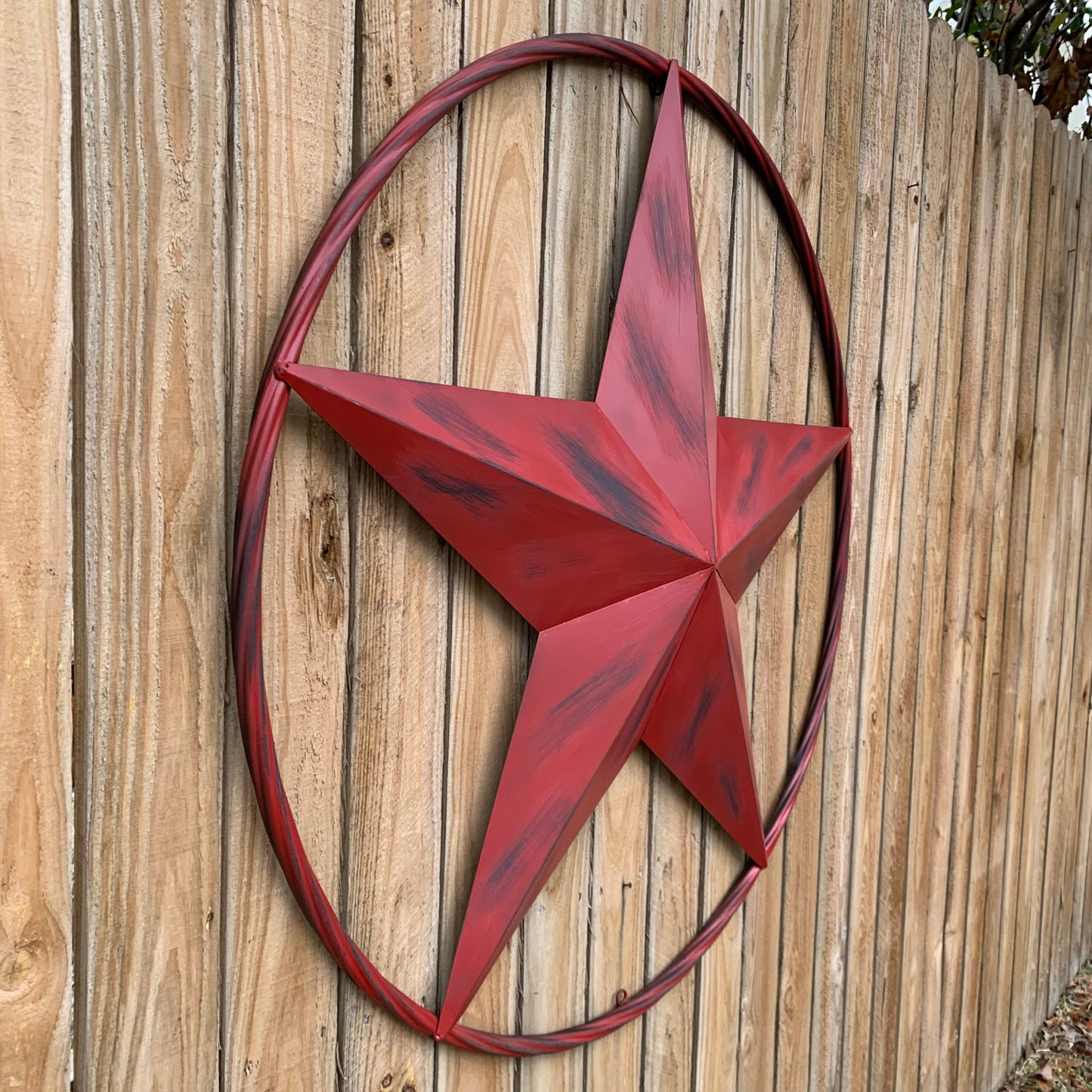 RED DISTRESSED STAR TWO TONE TEXTURE BARN STAR METAL LONESTAR TWISTED ROPE RING WESTERN HOME DECOR HANDMADE NEW #EH12958