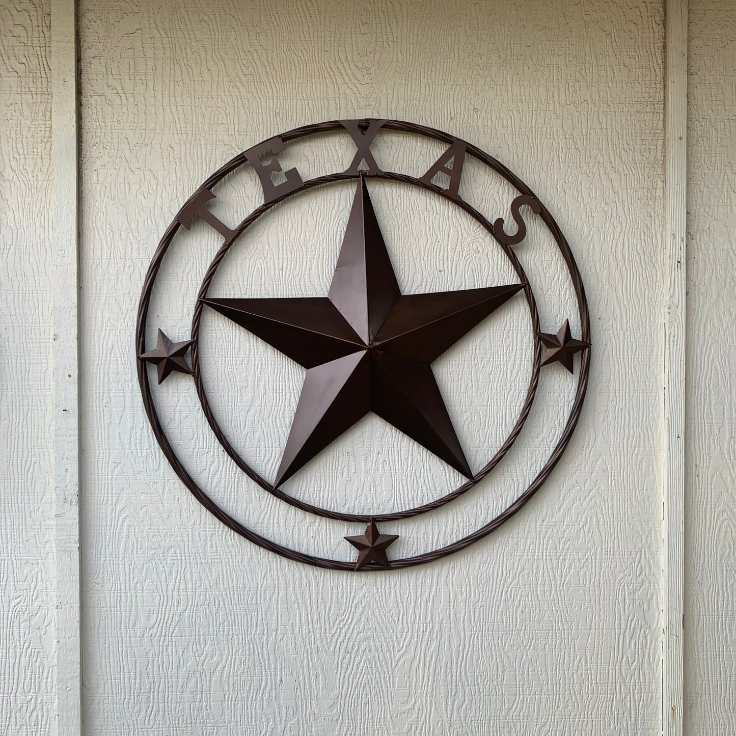 TEXAS LONESTAR WITH 3 SMALL STARS BARN STAR METAL RUSTIC BRONZE COPPER TWISTED ROPE RING WESTERN HOME DECOR HANDMADE NEW