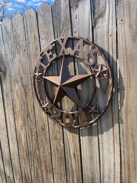 TEXAS 202 STYLE CUSTOM STAR NAME BARN METAL STAR 3d TWISTED ROPE RING WESTERN HOME DECOR RUSTIC  BRONZE HANDMADE 18", 24",32",36",50"