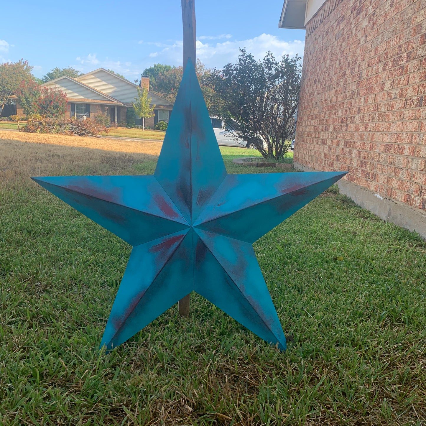 #EH10540 TURQUOISE DISTRESSED TWO TONE BARN STAR METAL ART WESTERN HOME DECOR HANDMADE NEW