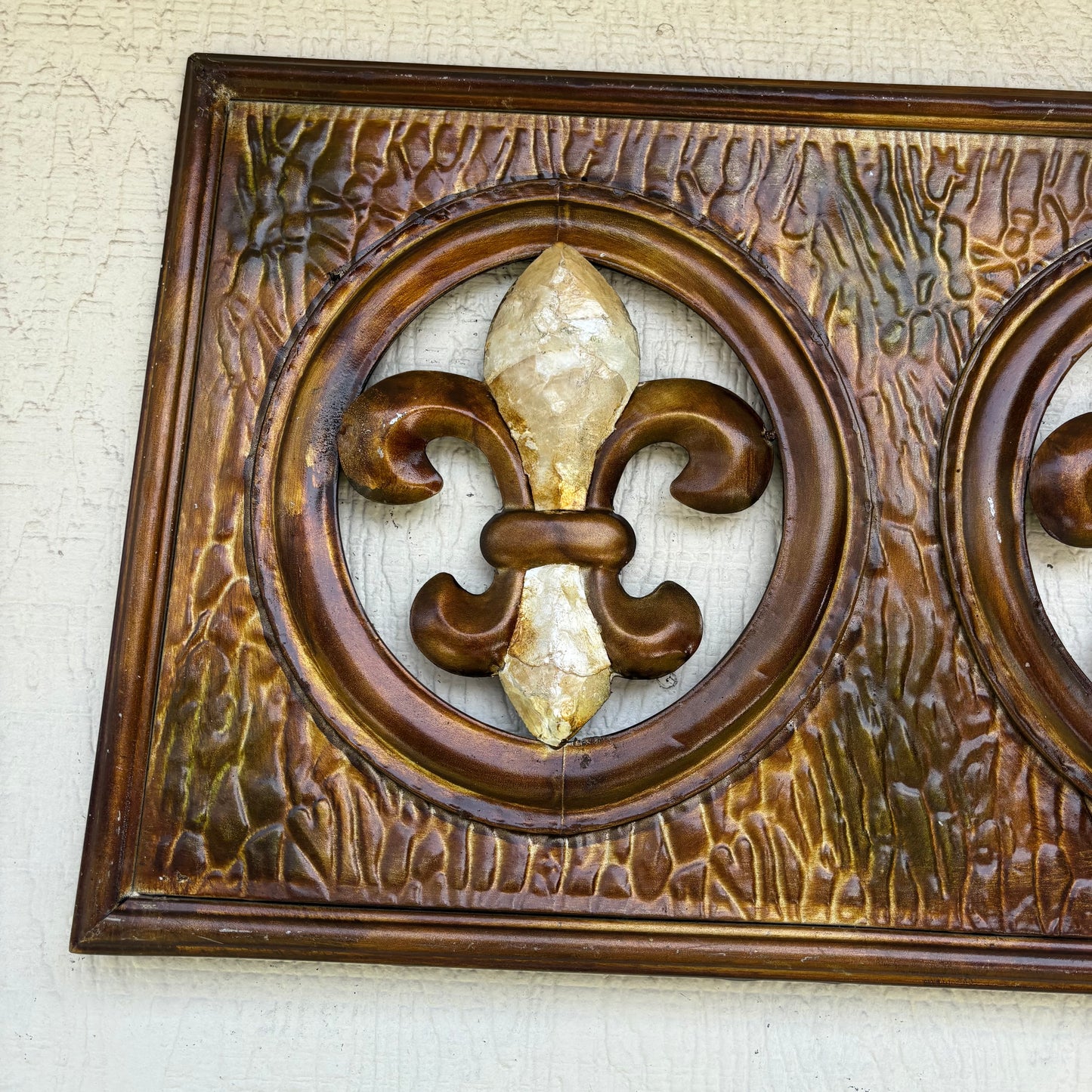 36" FLEUR DE LIS GOLD BROWN RECTANGLE WALL ART WESTERN METAL ART HANDMADE #EH13330