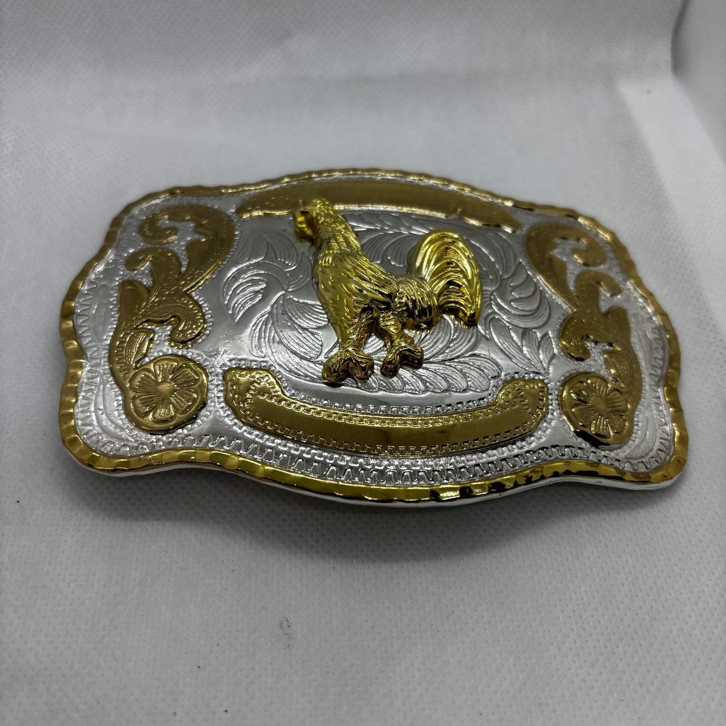 ROOSTER BELT BUCKLE GOLD SILVER WESTERN BUCKLE CRAFT HANDMADE 5.5" X 4" #EH13802