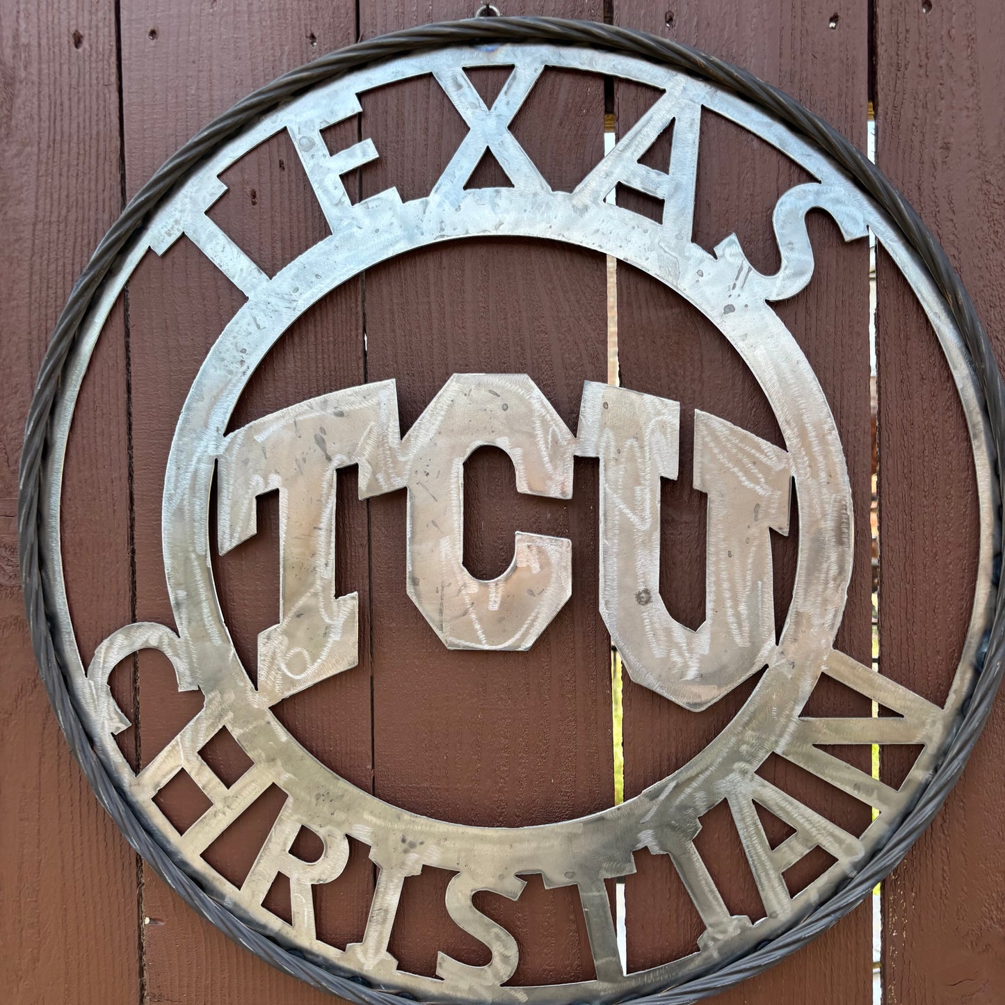 TCU TEXAS CHRISTIAN CUSTOM RAW METAL VINTAGE CRAFT TEAM SIGN UNPAINTED HANDMADE